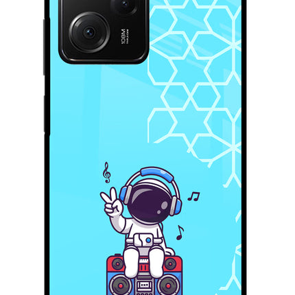 Cute Astronaut Chilling Poco X5 Pro 5G Glass Case