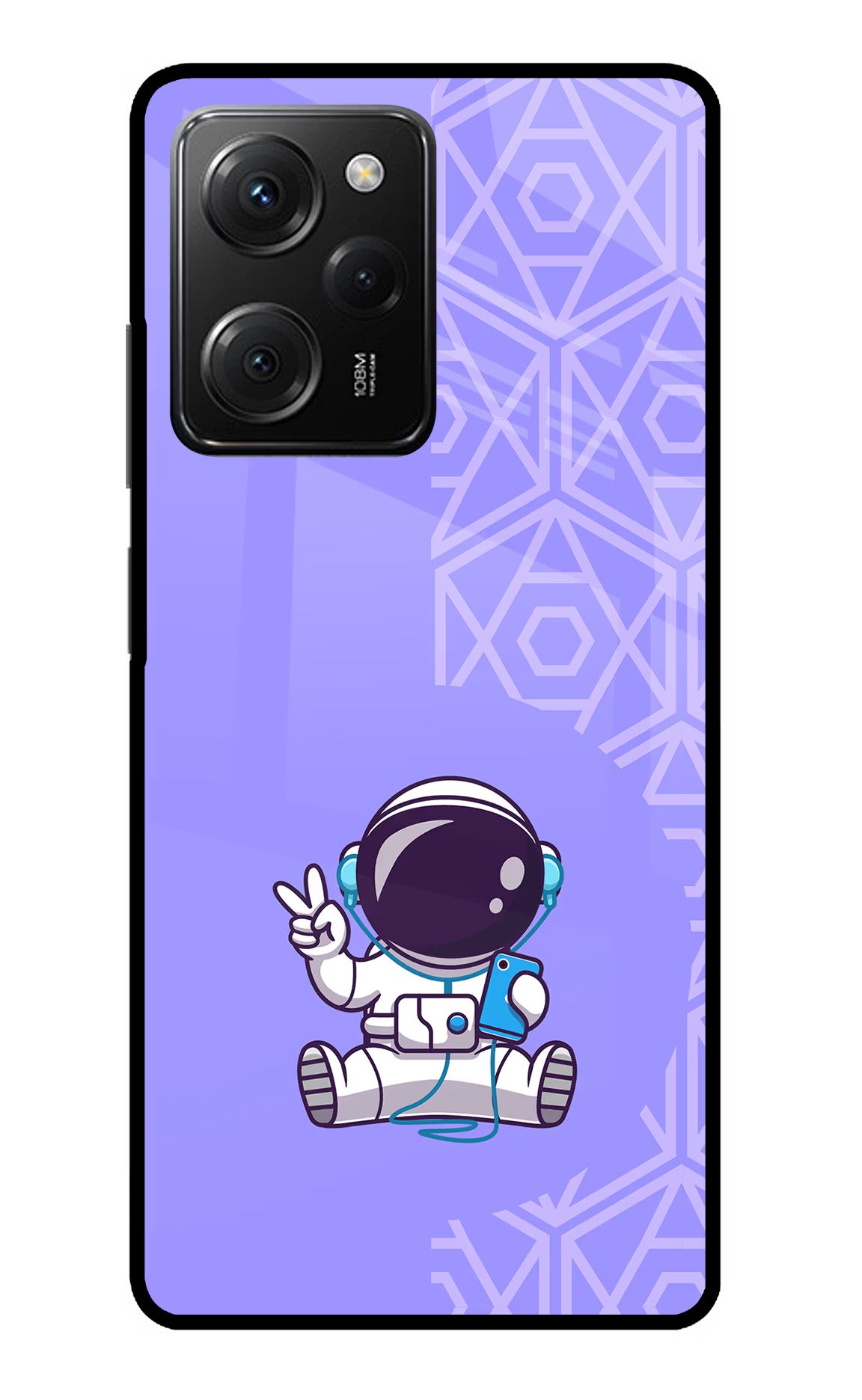 Cute Astronaut Chilling Poco X5 Pro 5G Glass Case Back Cover by Casekaro