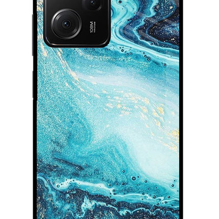 Blue Glitter Marble Poco X5 Pro 5G Glass Case