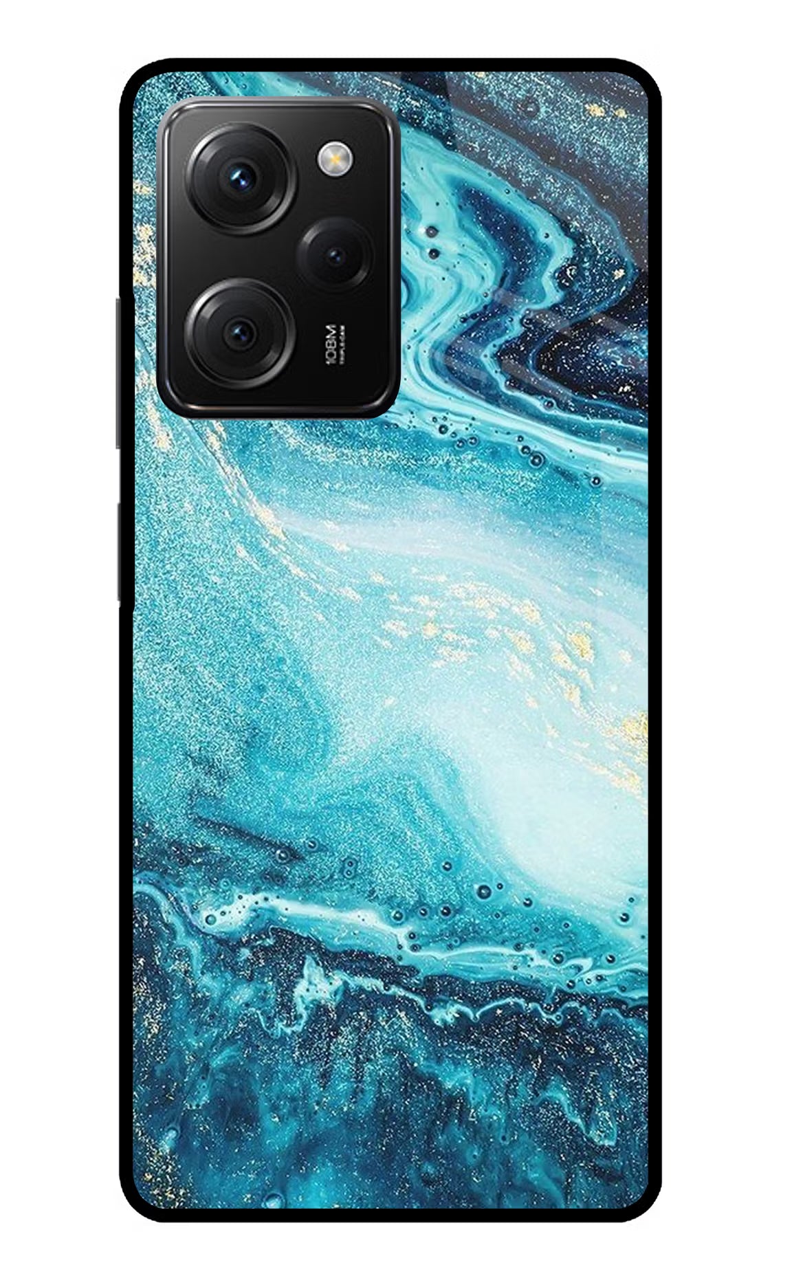 Blue Glitter Marble Poco X5 Pro 5G Glass Case
