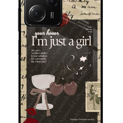 I am just a girl Poco X5 Pro 5G Glass Case Back Cover by Casekaro