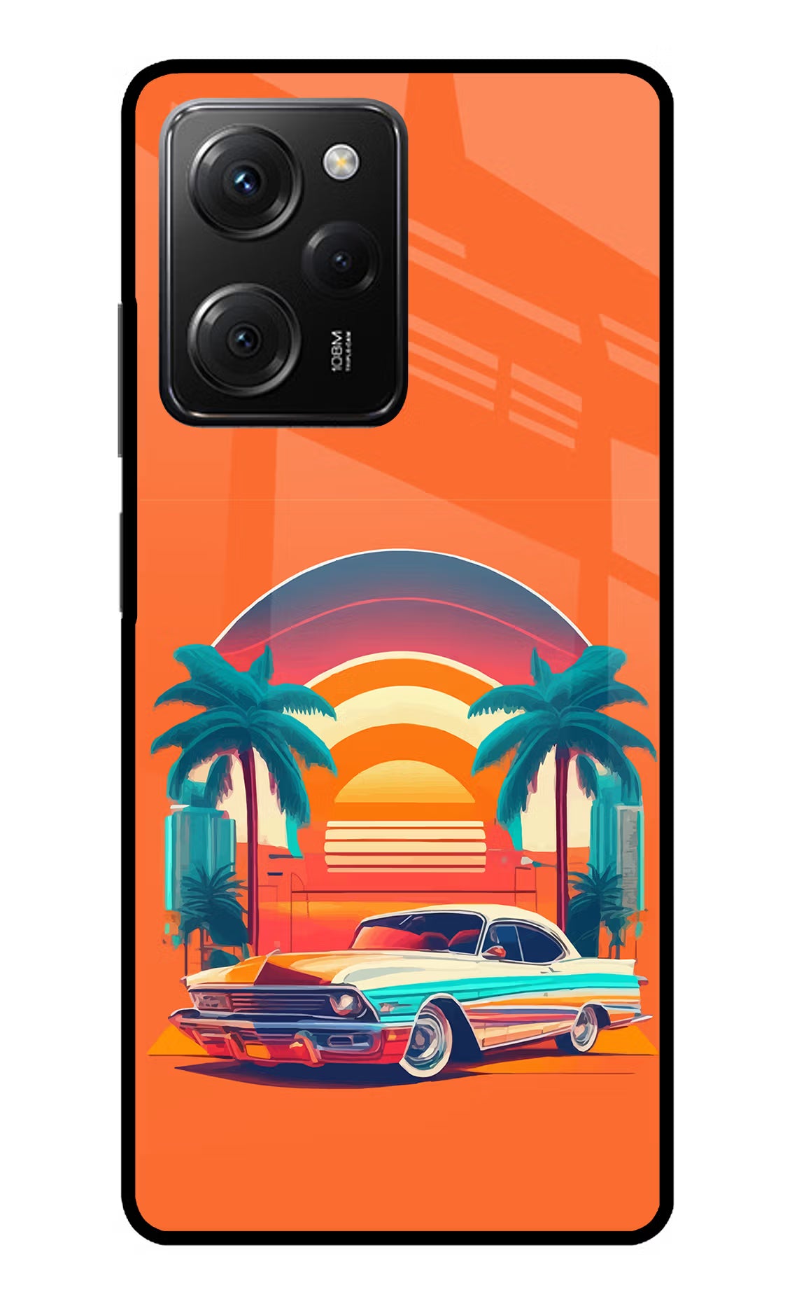 Palm Drive 80s Poco X5 Pro 5G Glass Case Back Cover by Casekaro