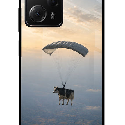 Skydiving Cow Poco X5 Pro 5G Glass Case