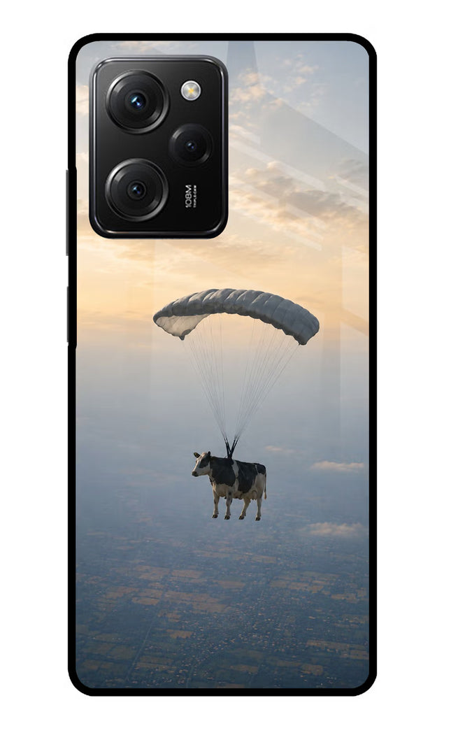 Skydiving Cow Poco X5 Pro 5G Glass Case