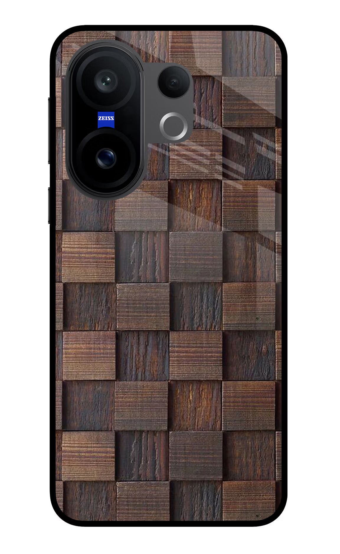 Wooden Cube Design Vivo X200 FE Glass Case Back Cover by Casekaro