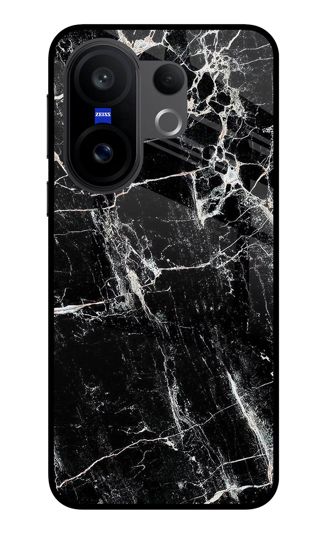 Black Marble Texture Vivo X200 FE Glass Case Back Cover by Casekaro