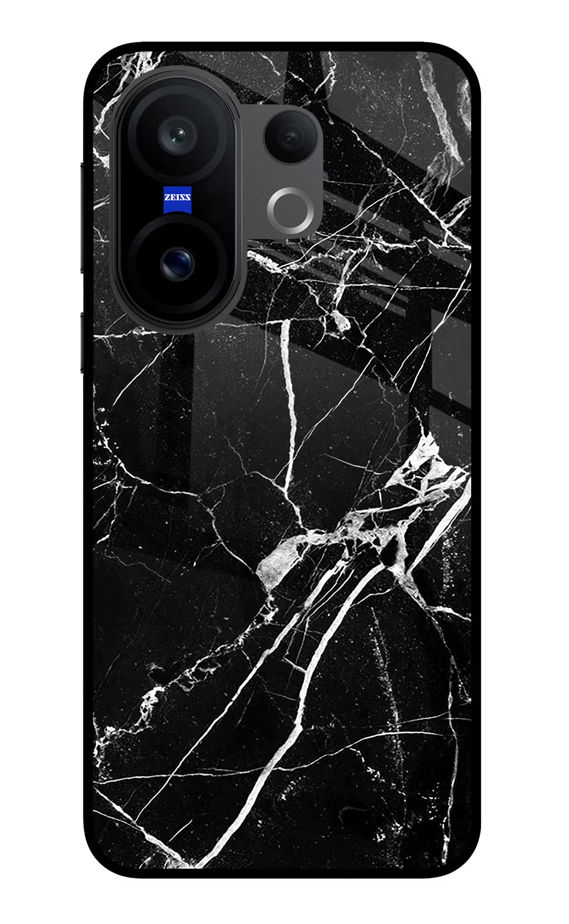 Black Marble Pattern Vivo X200 FE Glass Case Back Cover by Casekaro