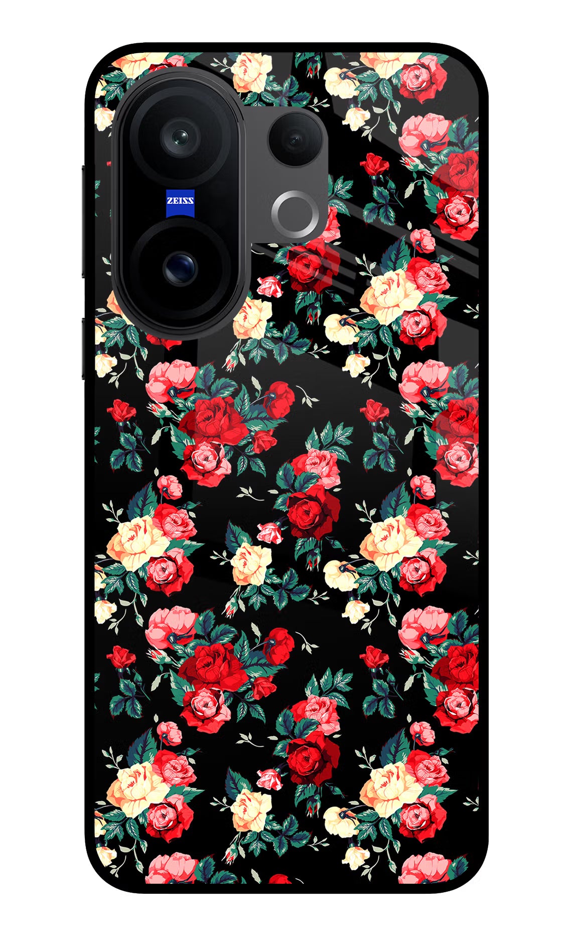 Rose Pattern Vivo X200 FE Glass Case Back Cover by Casekaro