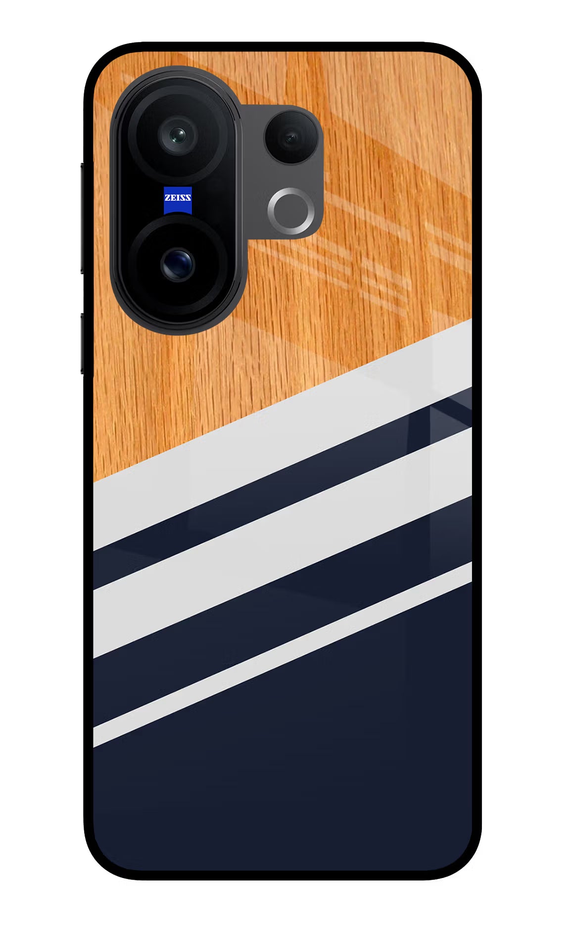 Blue and white wooden Vivo X200 FE Glass Case Back Cover by Casekaro