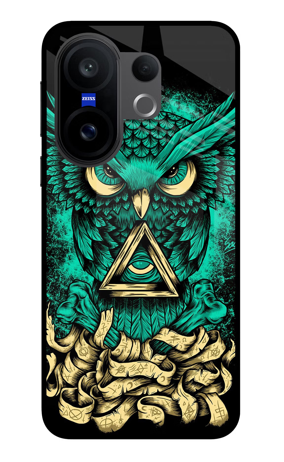 Green Owl Vivo X200 FE Glass Case Back Cover by Casekaro