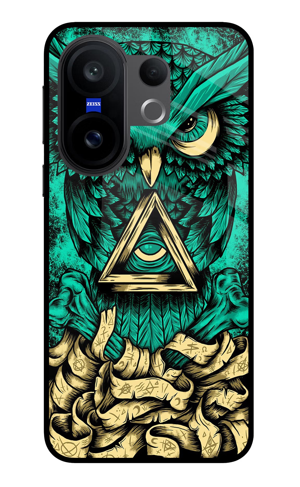 Green Owl Vivo X200 FE Glass Case Back Cover by Casekaro