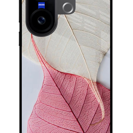 White Pink Leaf Vivo X200 FE Glass Case Back Cover by Casekaro