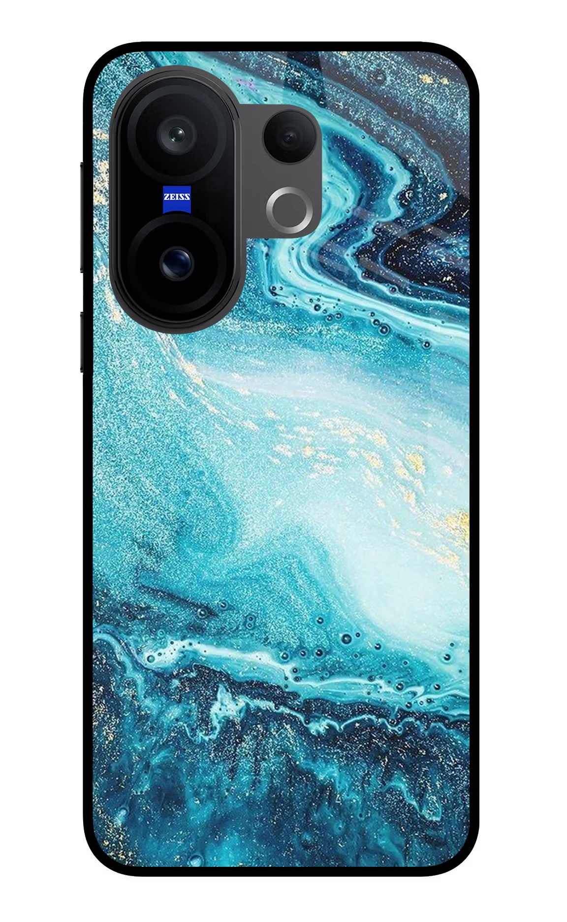 Blue Glitter Marble Vivo X200 FE Glass Case Back Cover by Casekaro