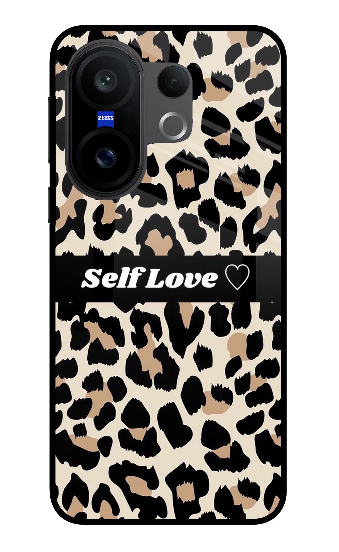 Leopard Print Self Love Vivo X200 FE Glass Case Back Cover by Casekaro