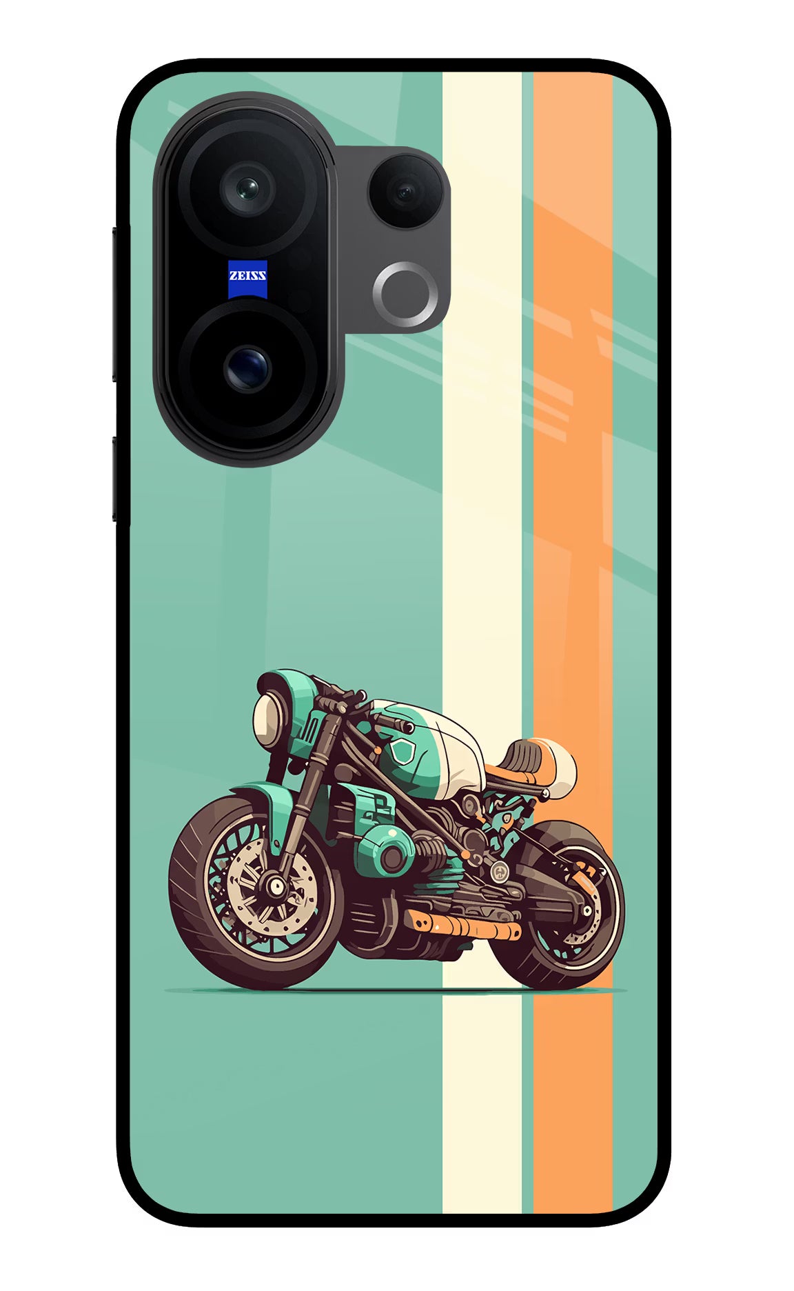 Striped Moto Drift Vivo X200 FE Glass Case Back Cover by Casekaro