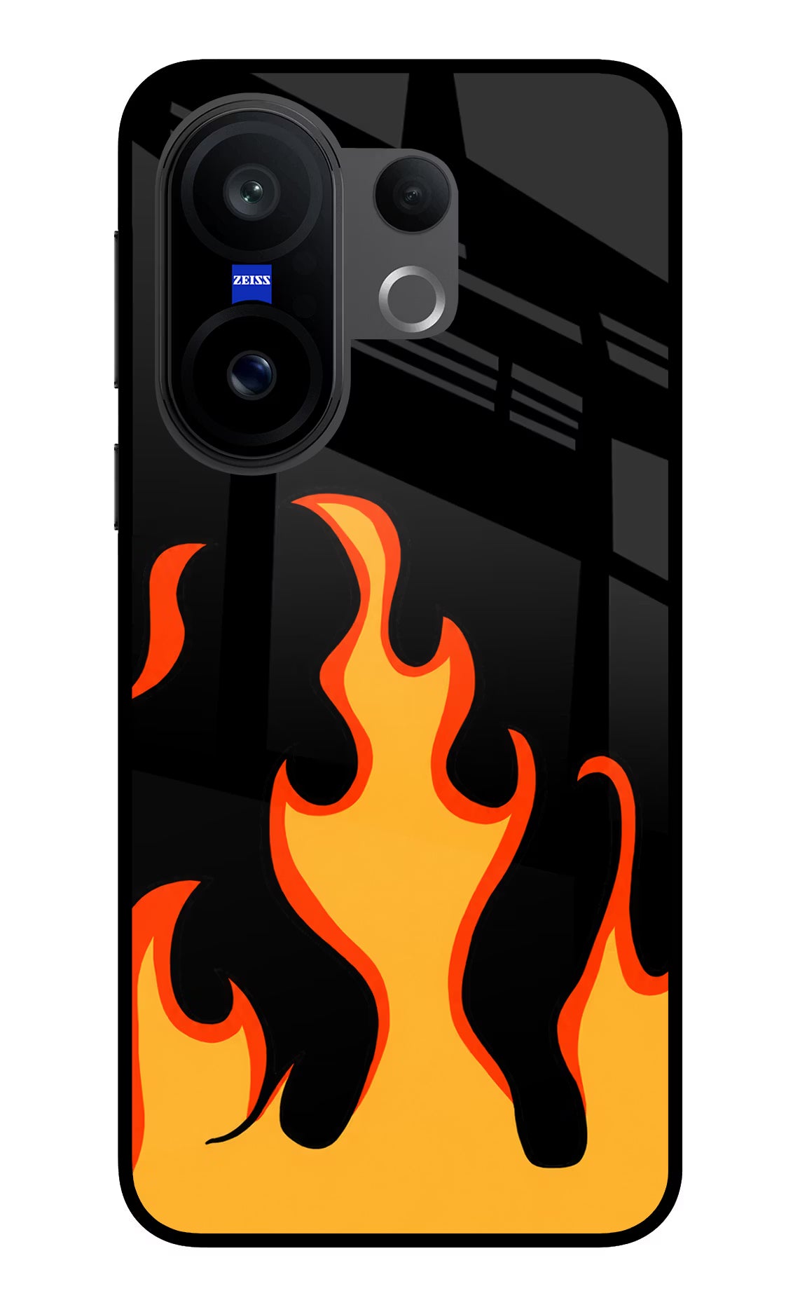 Fired Up – Black Vivo X200 FE Glass Case Back Cover by Casekaro
