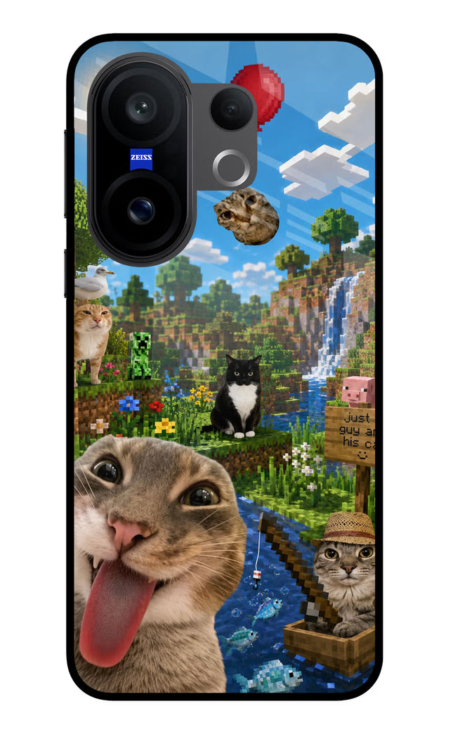 Minecraft Cat Chaos Vivo X200 FE Glass Case