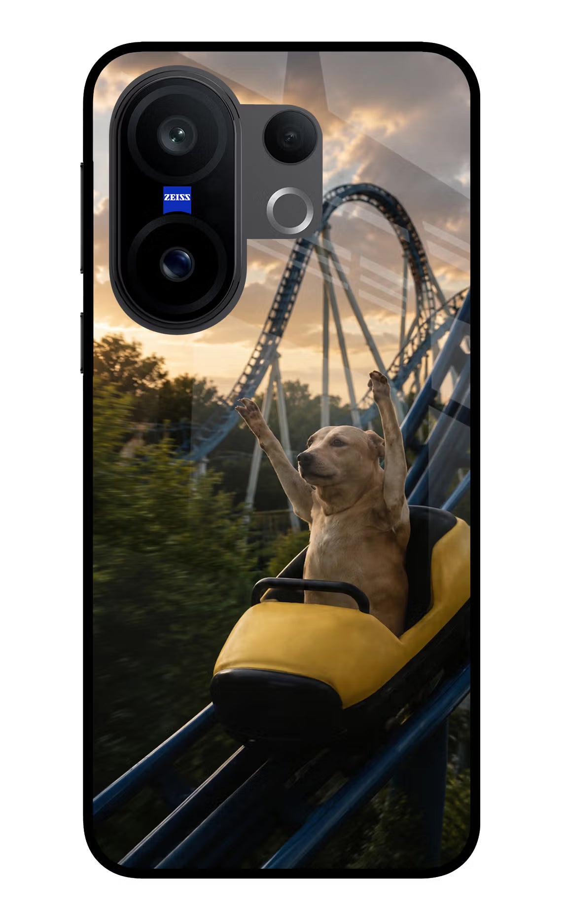 Rollercoaster Dog Vivo X200 FE Glass Case Back Cover by Casekaro