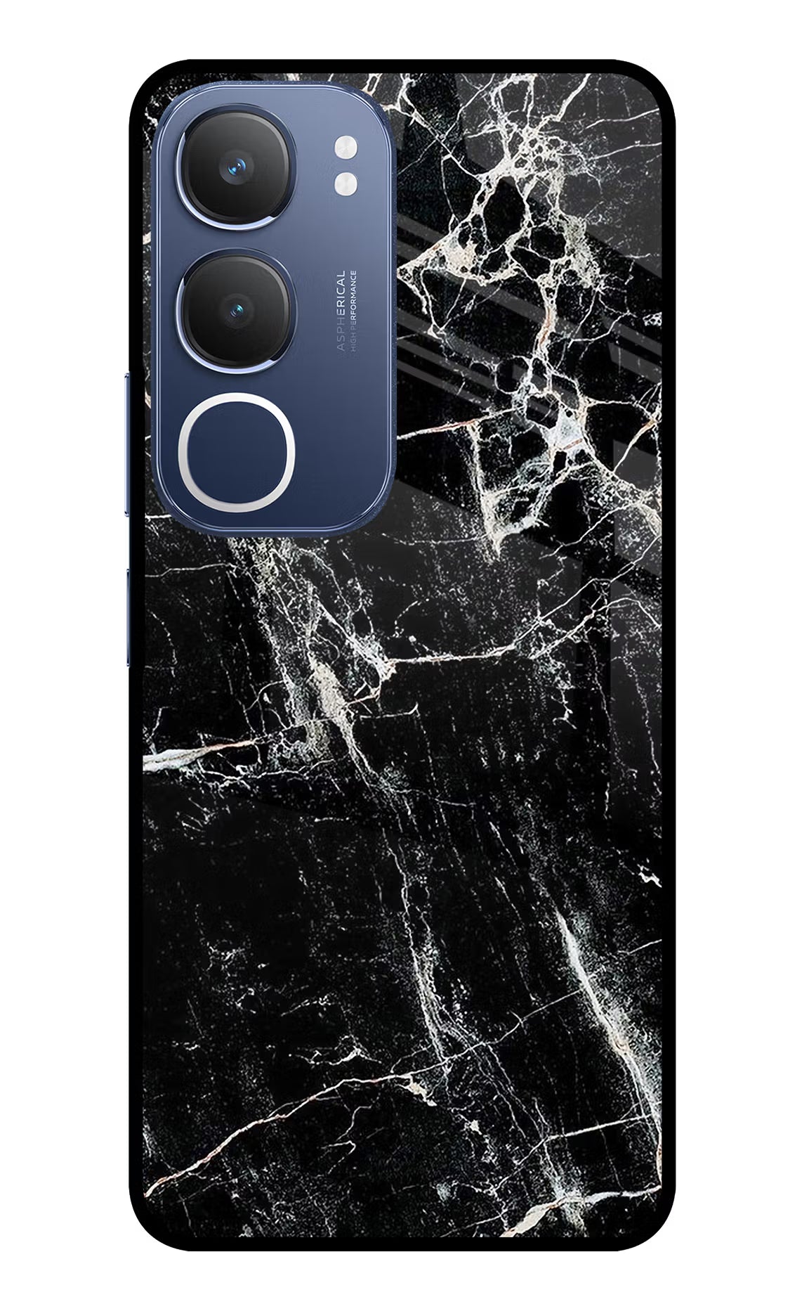 Black Marble Texture Vivo Y29 5G Glass Case Back Cover by Casekaro