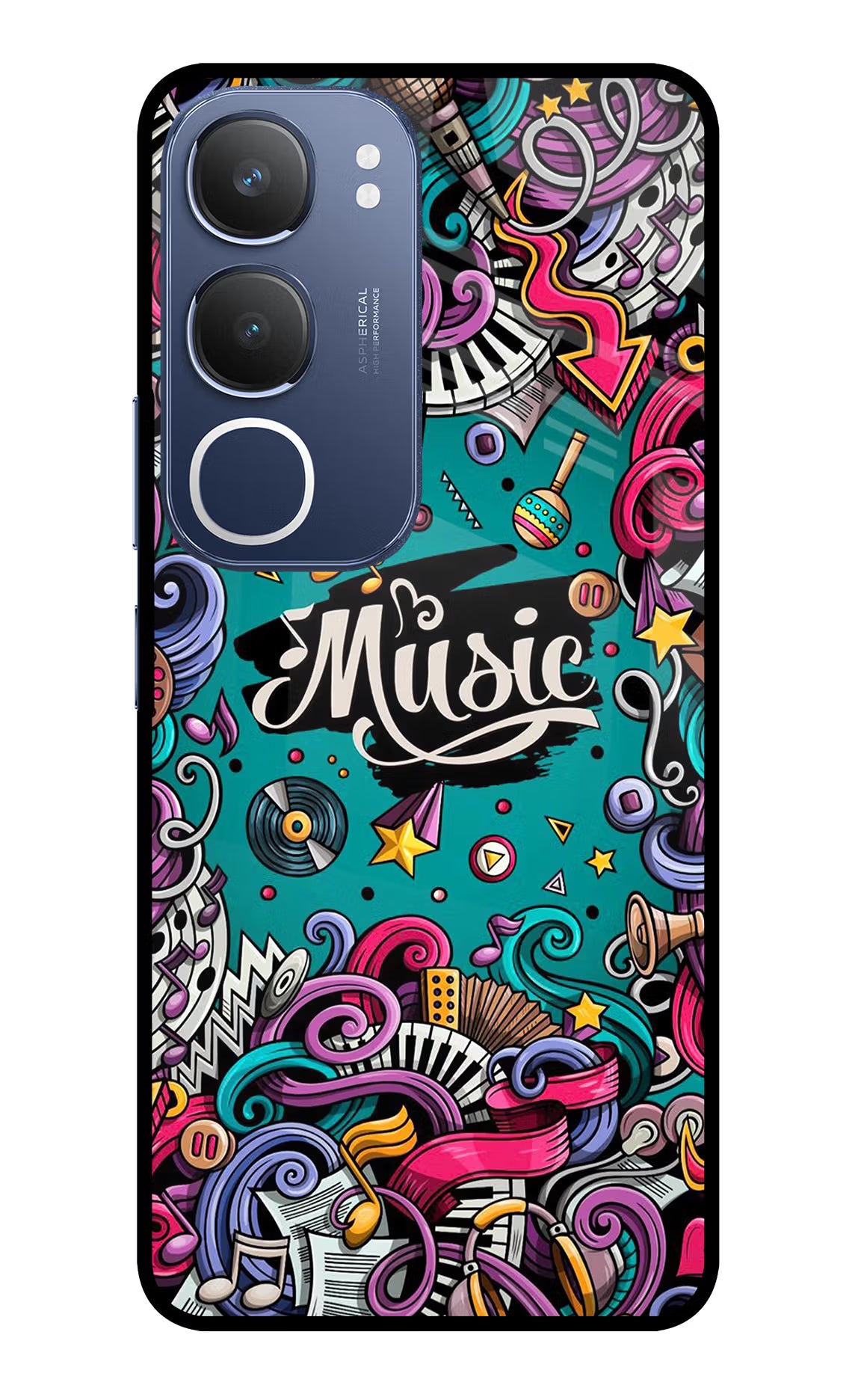 Music Graffiti Vivo Y29 5G Glass Case Back Cover by Casekaro
