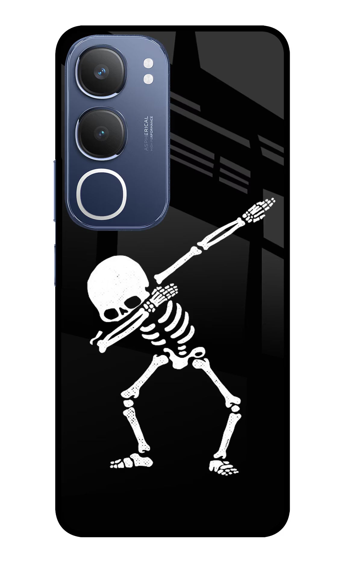 Dabbing Skeleton Art Vivo Y29 5G Glass Case Back Cover by Casekaro