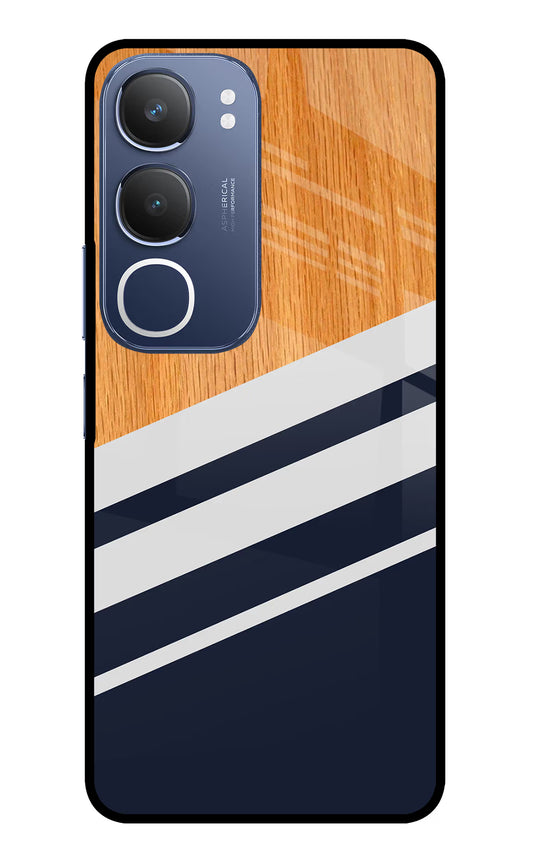 Blue and white wooden Vivo Y29 5G Glass Case