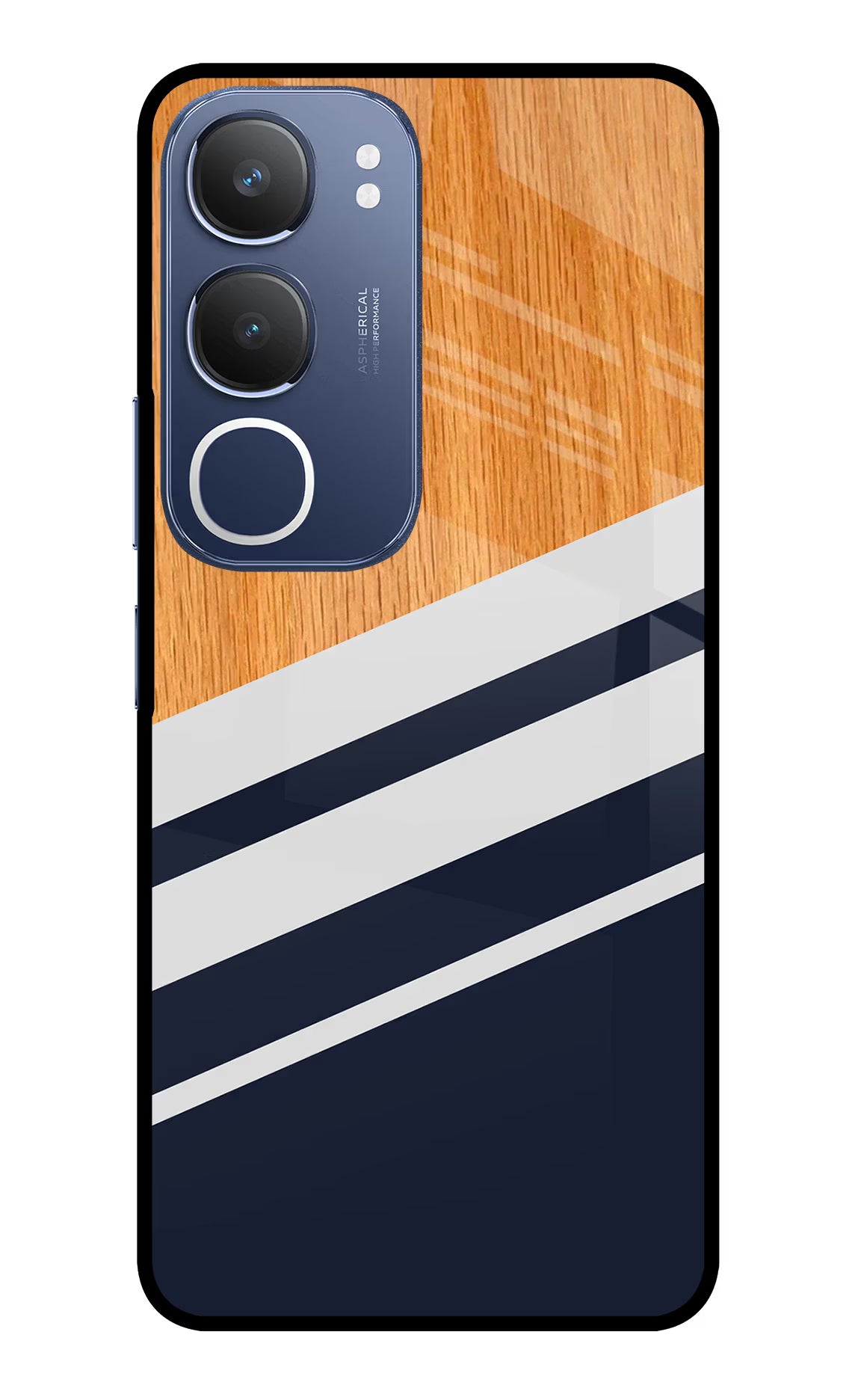 Blue and white wooden Vivo Y29 5G Glass Case Back Cover by Casekaro
