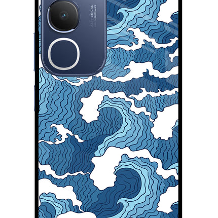 Blue Waves Vivo Y29 5G Glass Case Back Cover by Casekaro
