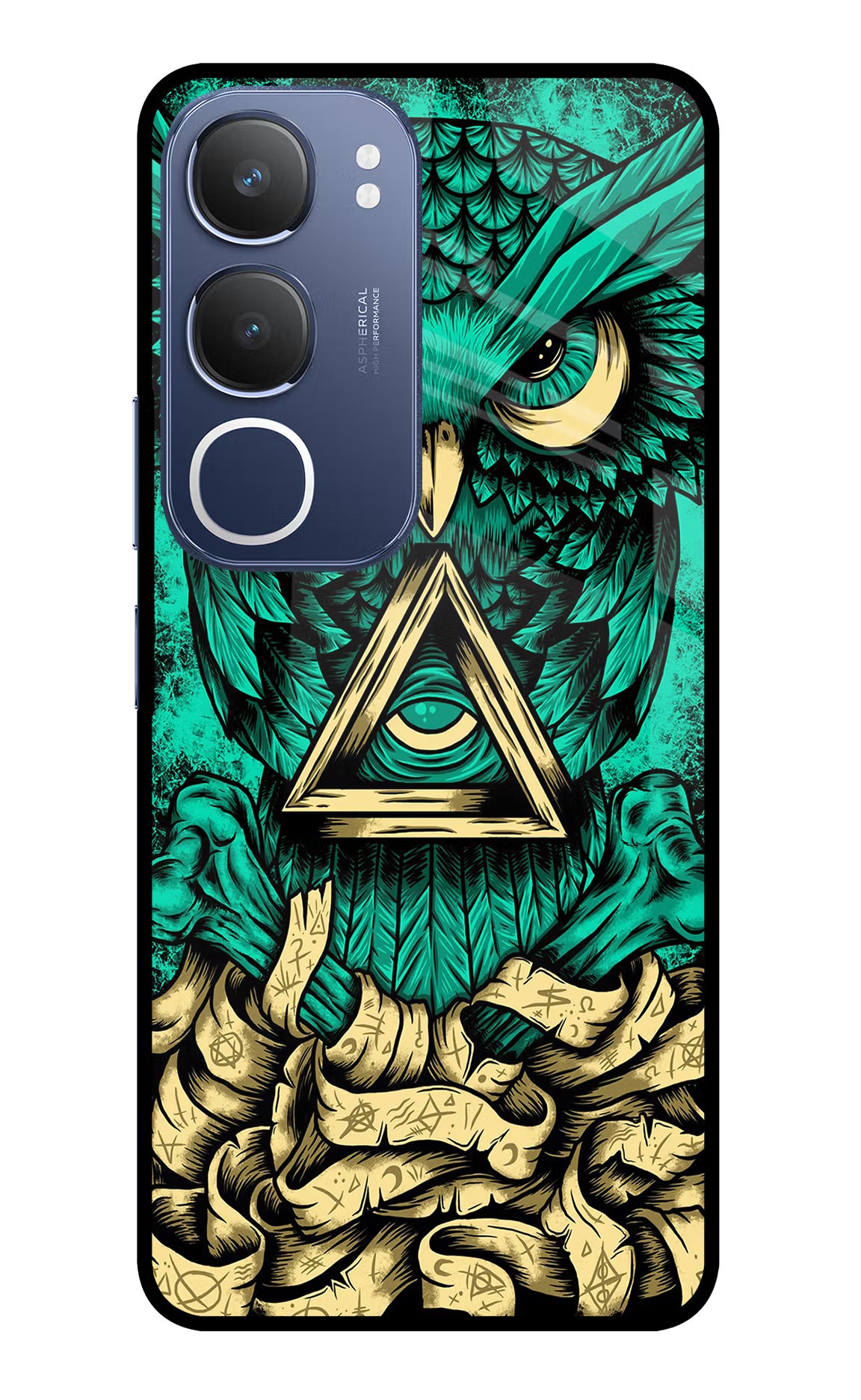 Green Owl Vivo Y29 5G Glass Case Back Cover by Casekaro