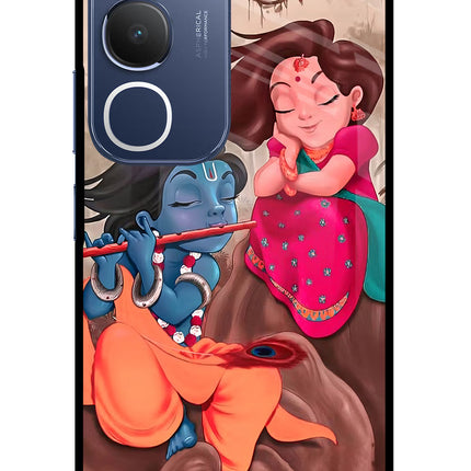 Radhe Krishna Vivo Y29 5G Glass Case Back Cover by Casekaro