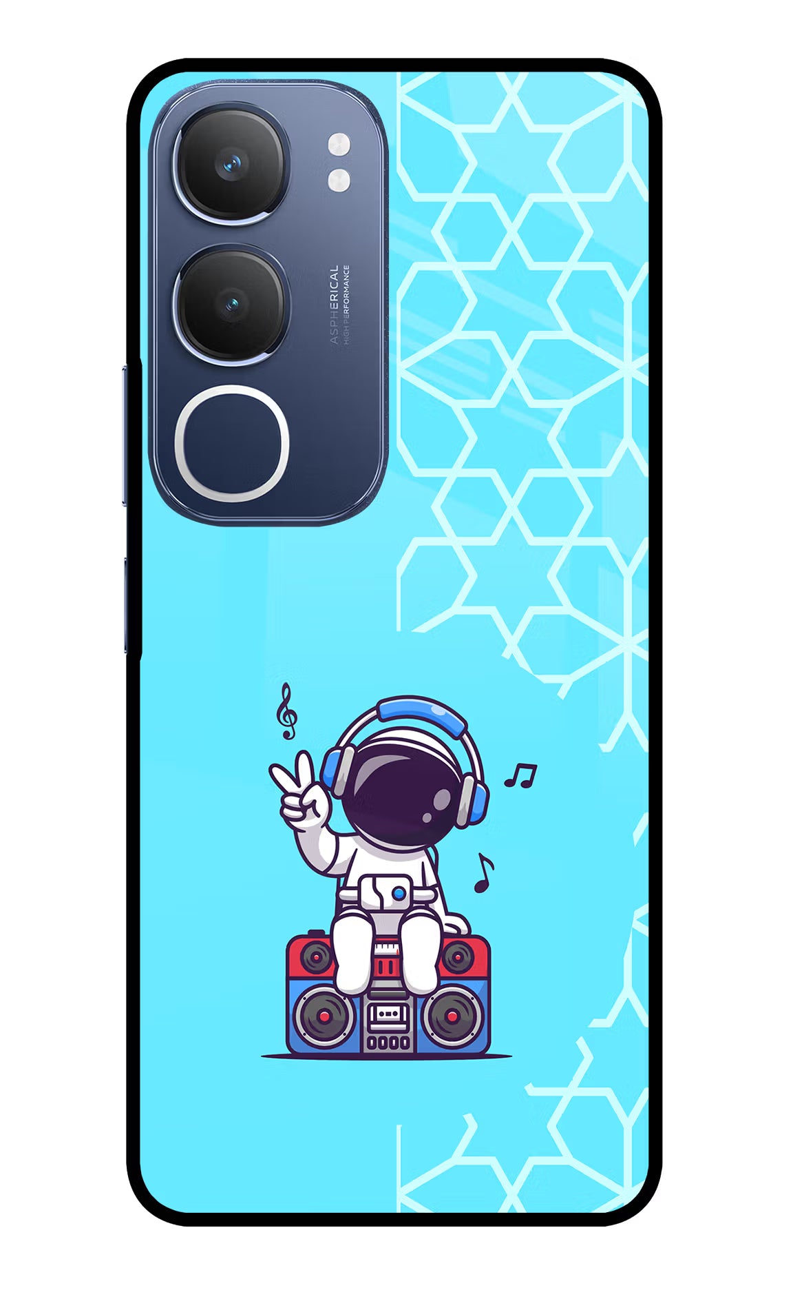 Cute Astronaut Chilling Vivo Y29 5G Glass Case Back Cover by Casekaro