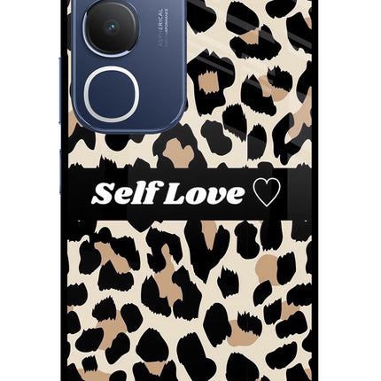 Leopard Print Self Love Vivo Y29 5G Glass Case Back Cover by Casekaro