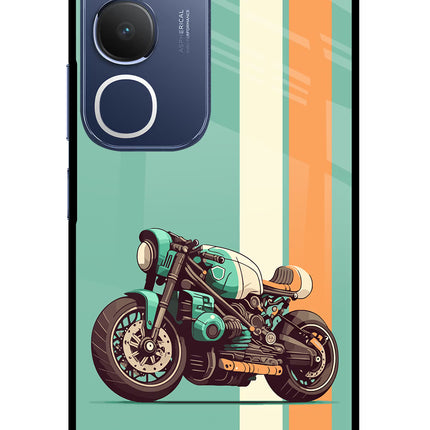 Striped Moto Drift Vivo Y29 5G Glass Case
