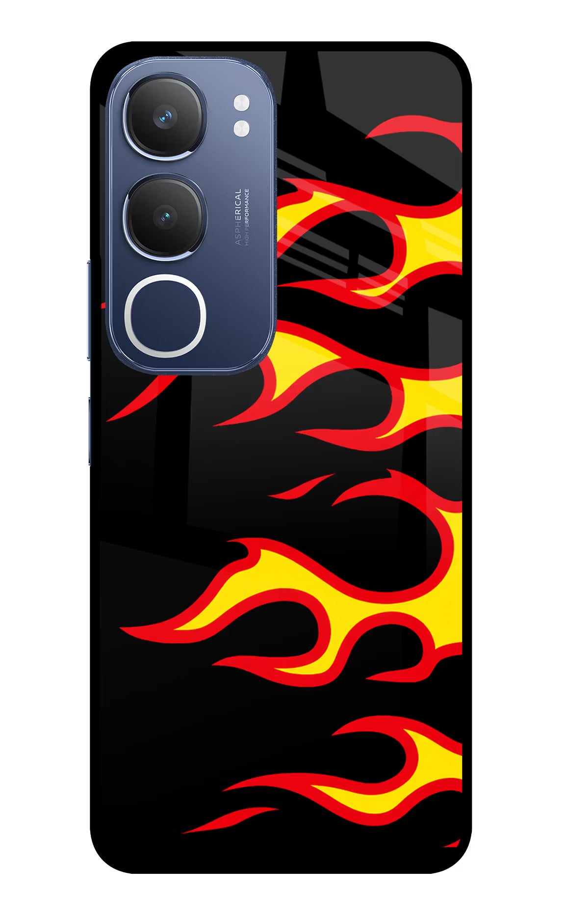 Side Sweep Flames Vivo Y29 5G Glass Case Back Cover by Casekaro