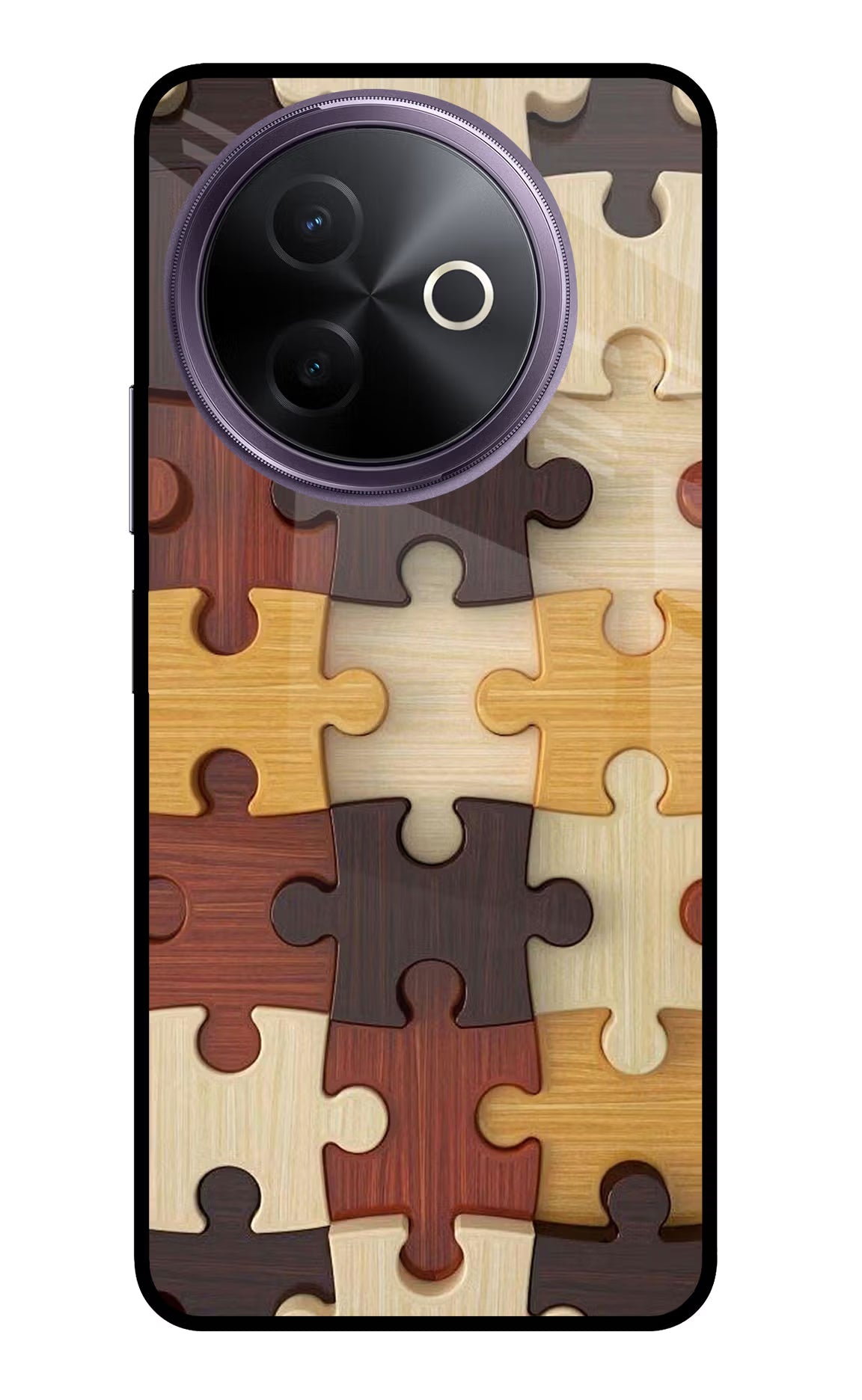 Wooden Puzzle Vivo Y39 5G Glass Case Back Cover by Casekaro