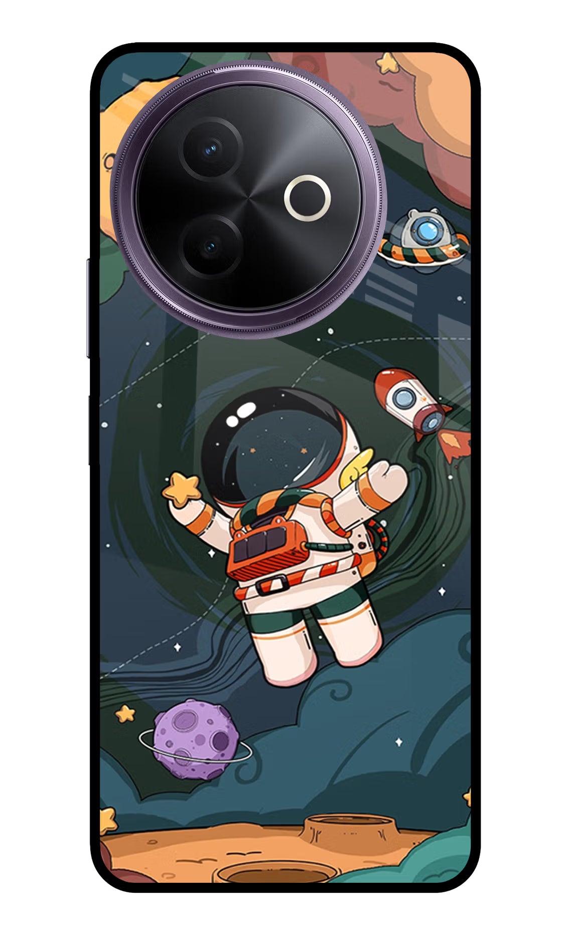 Cartoon Astronaut Vivo Y39 5G Glass Case Back Cover by Casekaro