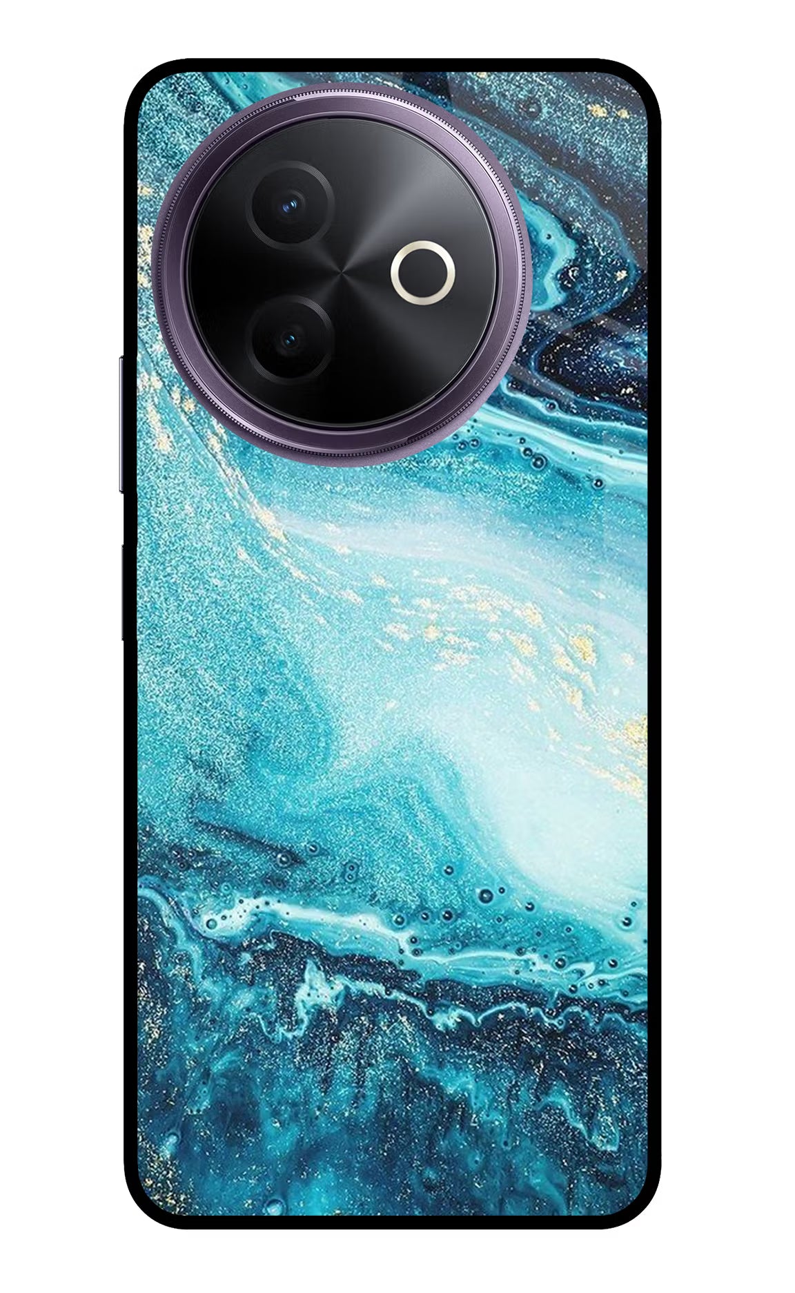 Blue Glitter Marble Vivo Y39 5G Glass Case Back Cover by Casekaro