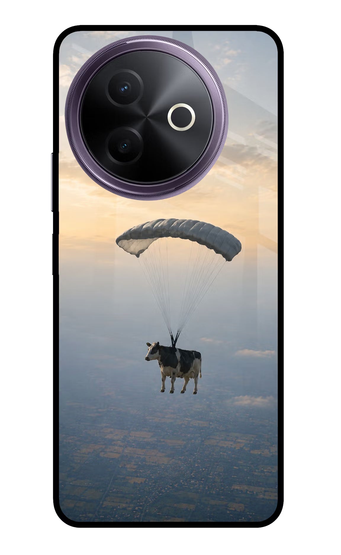 Skydiving Cow Vivo Y39 5G Glass Case