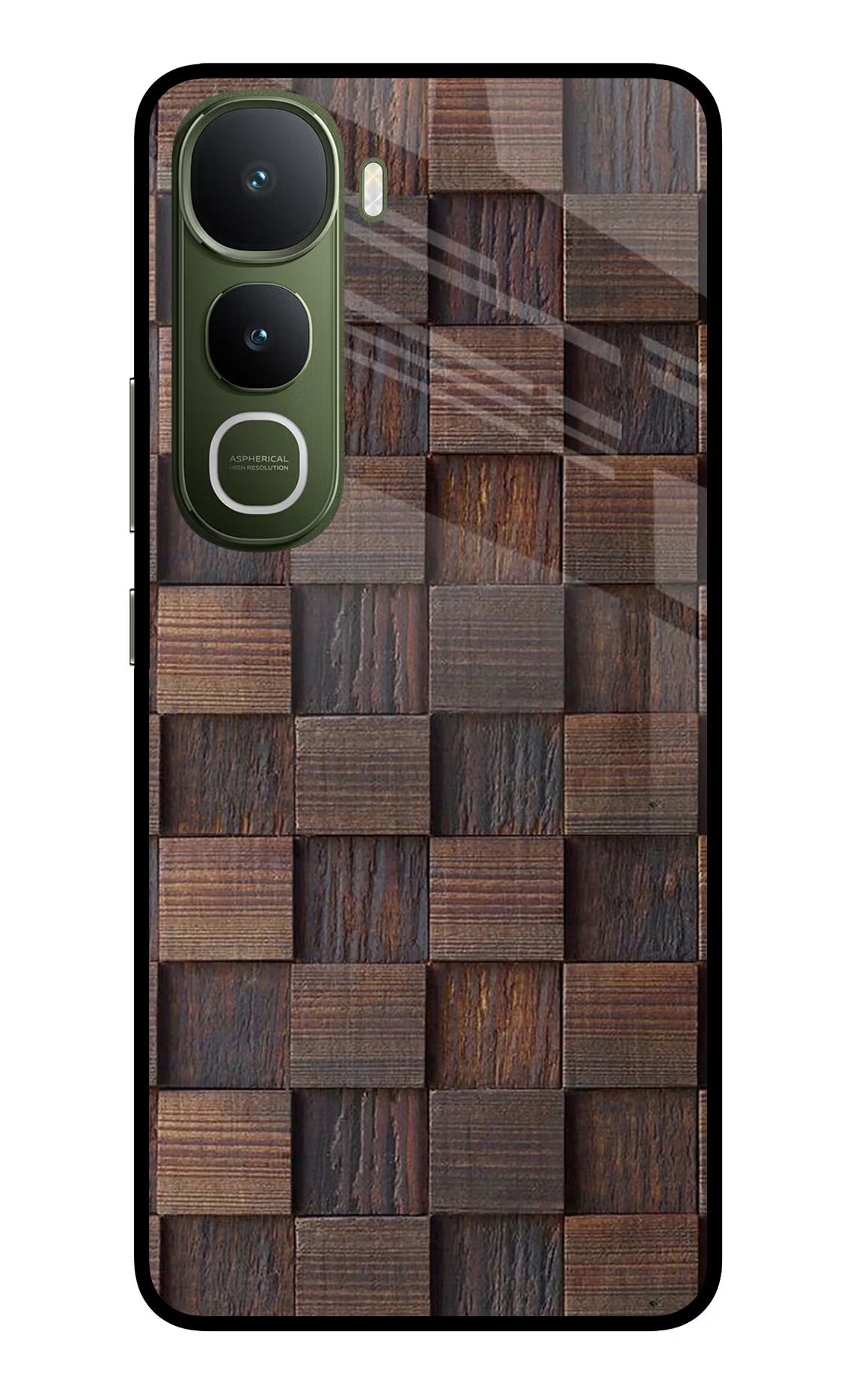 Wooden Cube Design Vivo Y400 5G Glass Case Back Cover by Casekaro