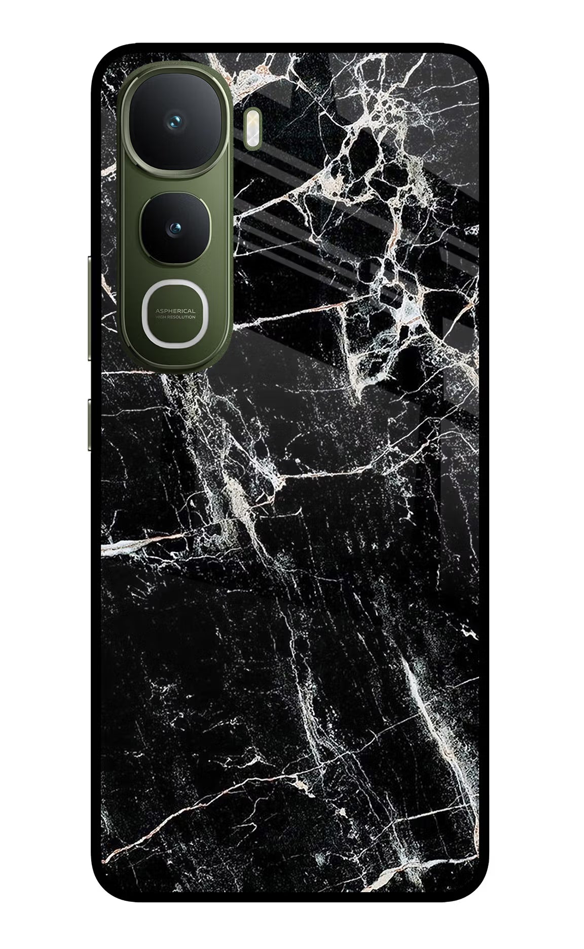 Black Marble Texture Vivo Y400 5G Glass Case Back Cover by Casekaro