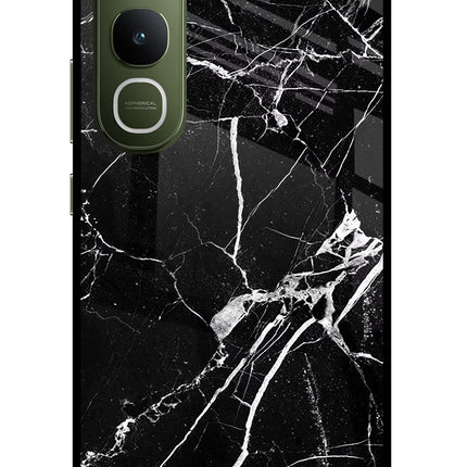 Black Marble Pattern Vivo Y400 5G Glass Case Back Cover by Casekaro