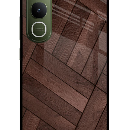 Wooden Texture Design Vivo Y400 5G Glass Case Back Cover by Casekaro