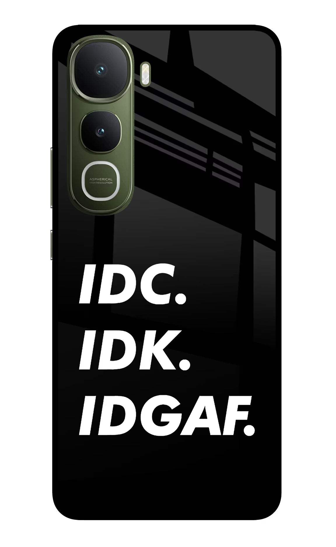 Idc Idk Idgaf Vivo Y400 5G Glass Case Back Cover by Casekaro