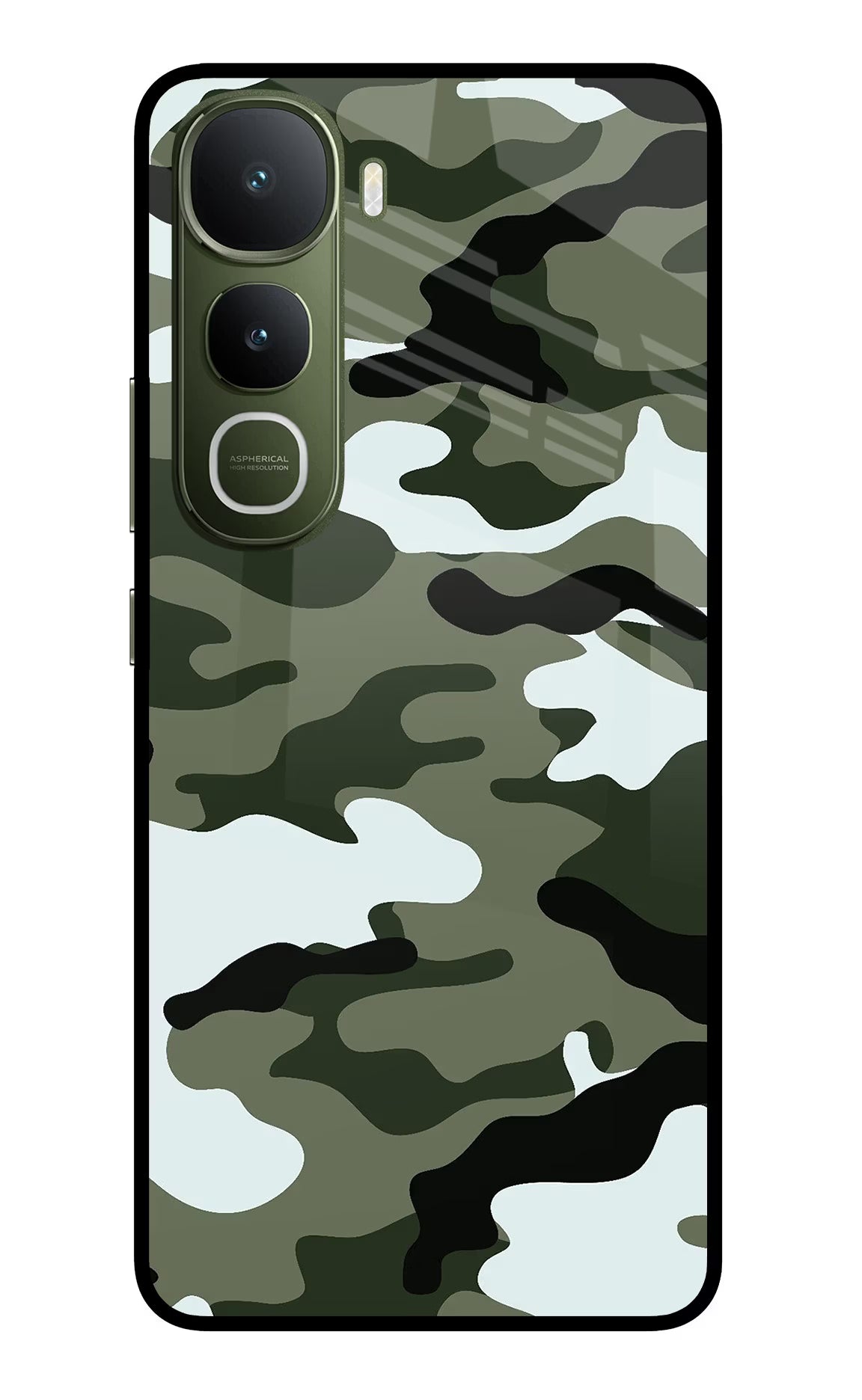 Camouflage Vivo Y400 5G Glass Case Back Cover by Casekaro