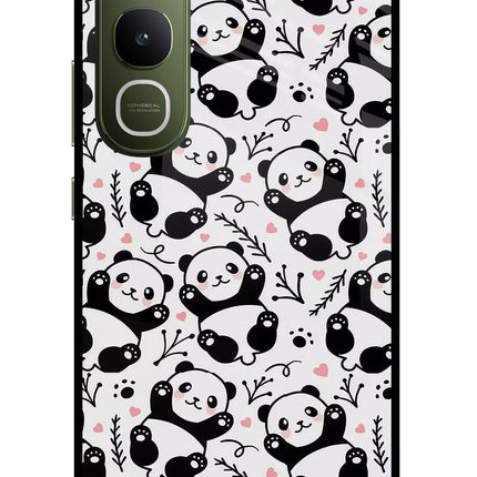 Cute Panda Vivo Y400 5G Glass Case Back Cover by Casekaro