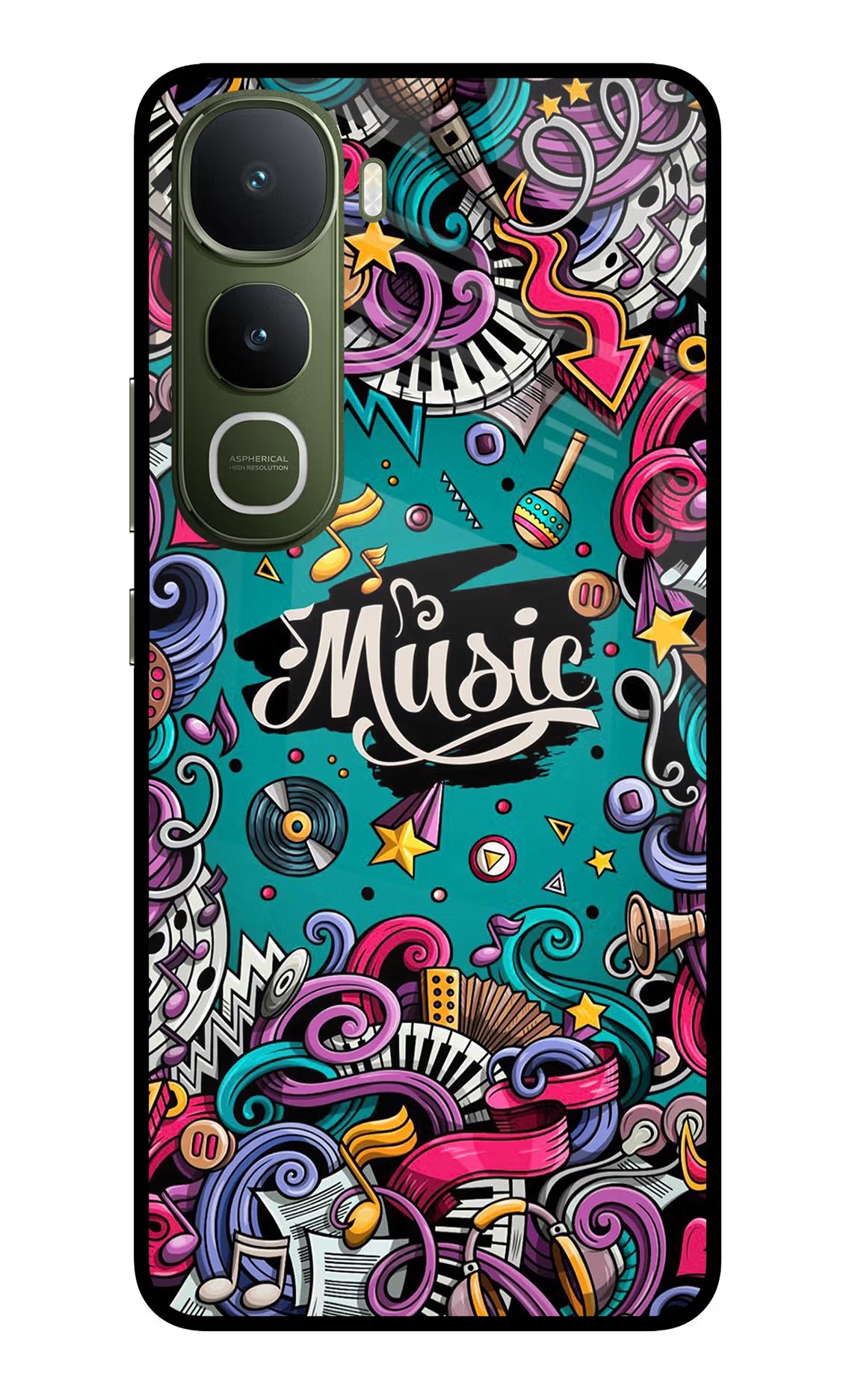 Music Graffiti Vivo Y400 5G Glass Case Back Cover by Casekaro
