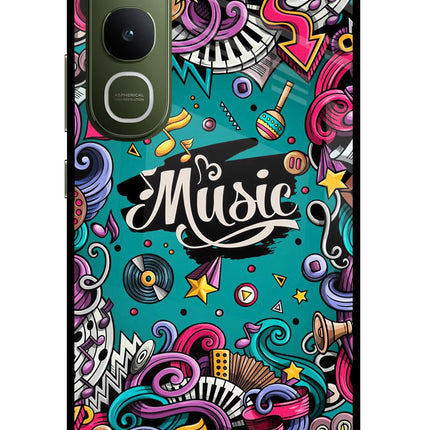 Music Graffiti Vivo Y400 5G Glass Case Back Cover by Casekaro