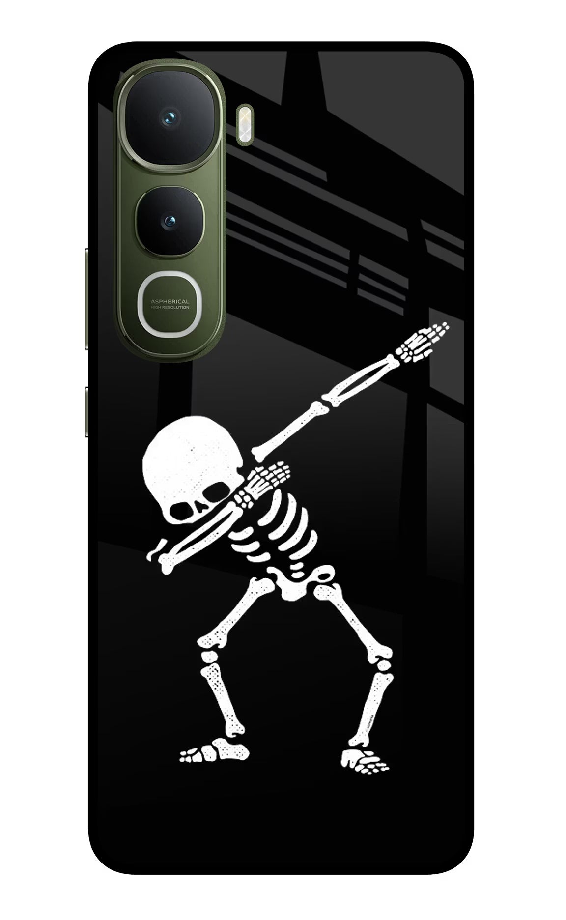 Dabbing Skeleton Art Vivo Y400 5G Glass Case Back Cover by Casekaro