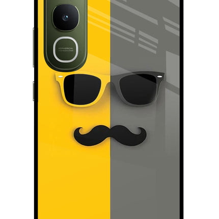 Sunglasses with Mustache Vivo Y400 5G Glass Case Back Cover by Casekaro
