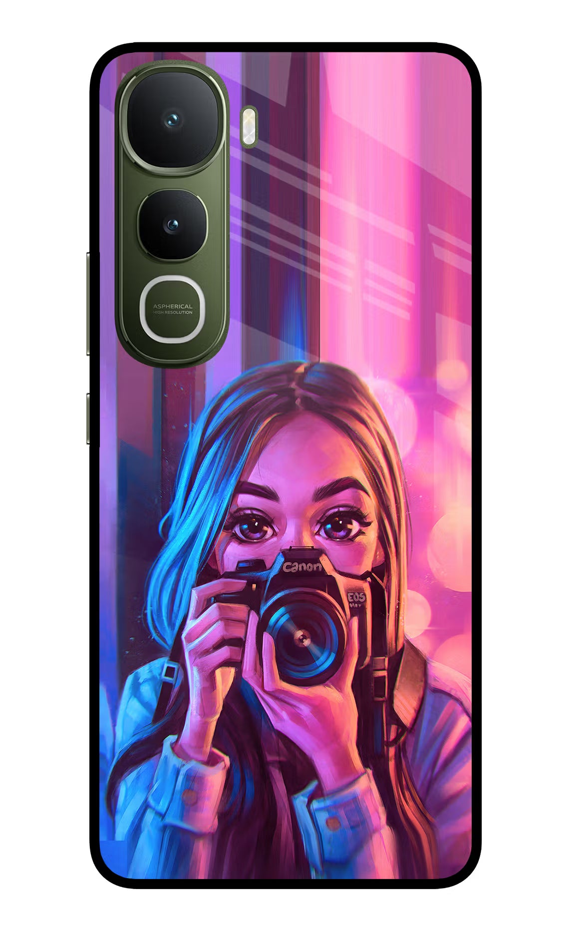 Girl Photographer Vivo Y400 5G Glass Case Back Cover by Casekaro